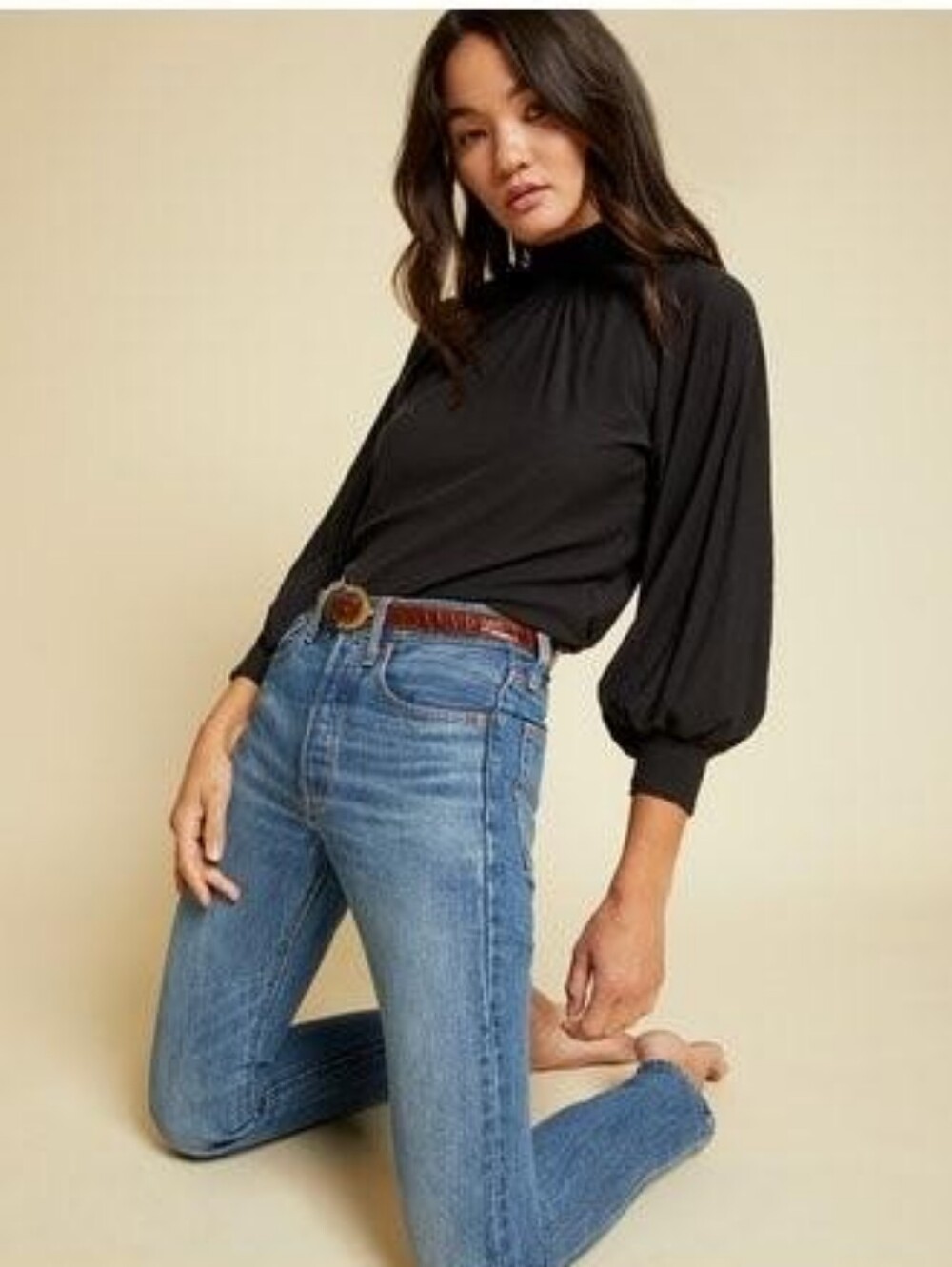 Nation LTD - Melanie Smocked Peasant Tee in Jet Black Size XS